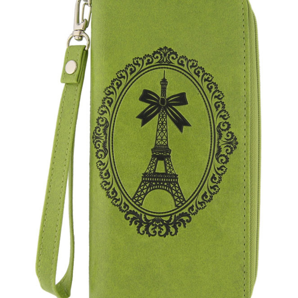 Eiffel tower vegan leather wristlet wallet green
